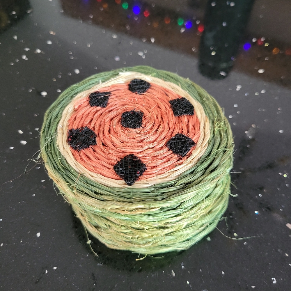 Set Of 6 Vintage Woven Watermelon Coasters